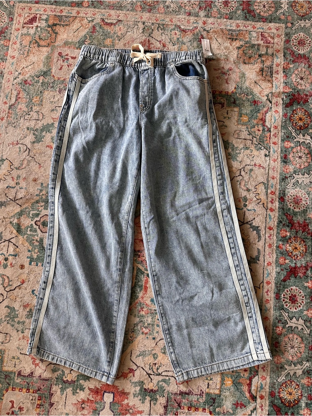 GAP Light Blue Denim Elastic Waist Pull-On Pants track pants stripes